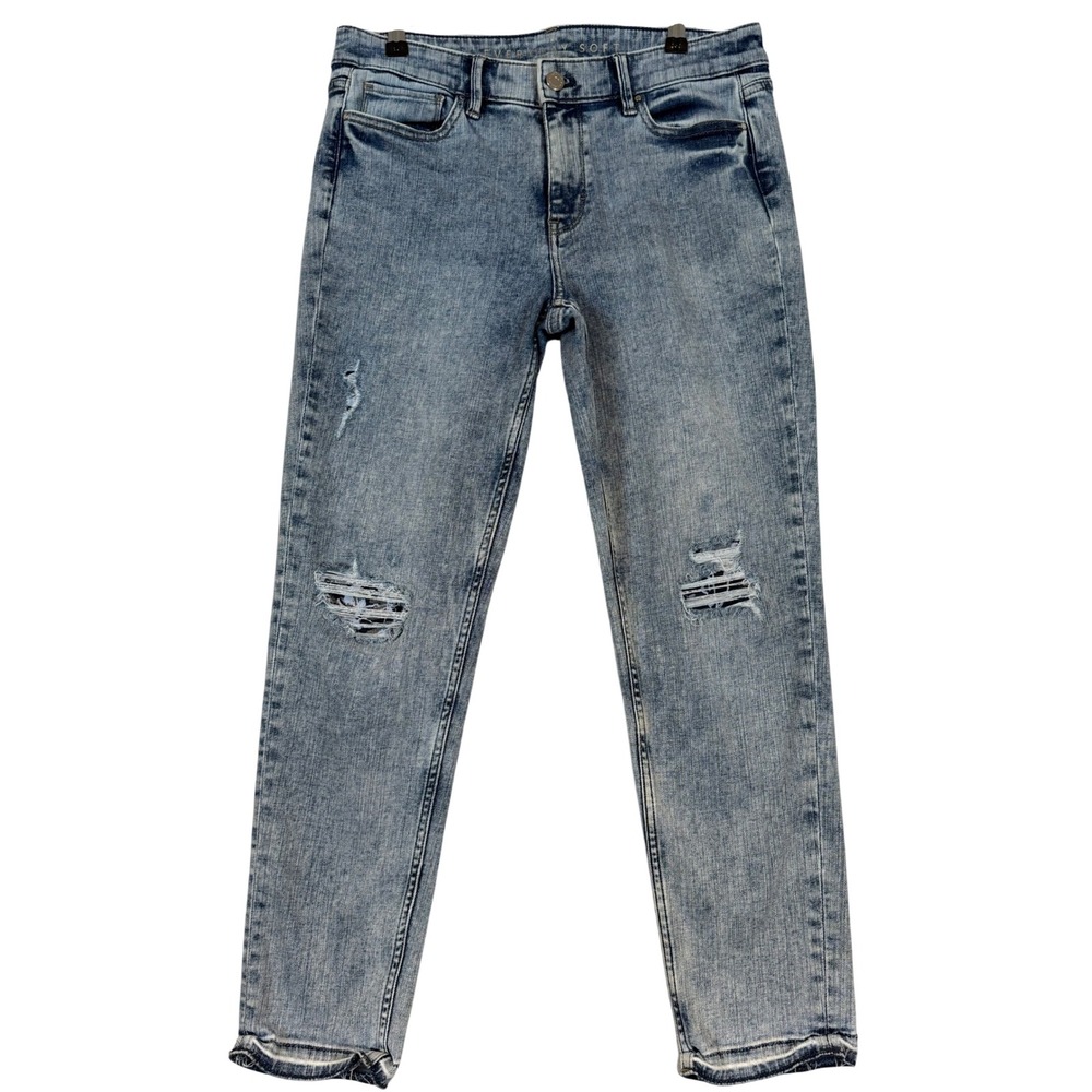 White House Black Market Everyday Soft Girlfriend Jeans 6 Acid Wash Floral Patch